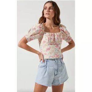 ASTR The Label Bondi Top Pink Floral Eyelet